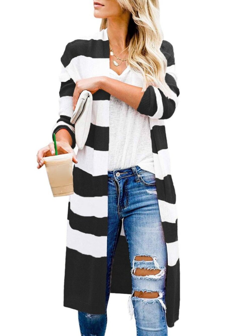 Women's Long Color Block Cardigan Sweater